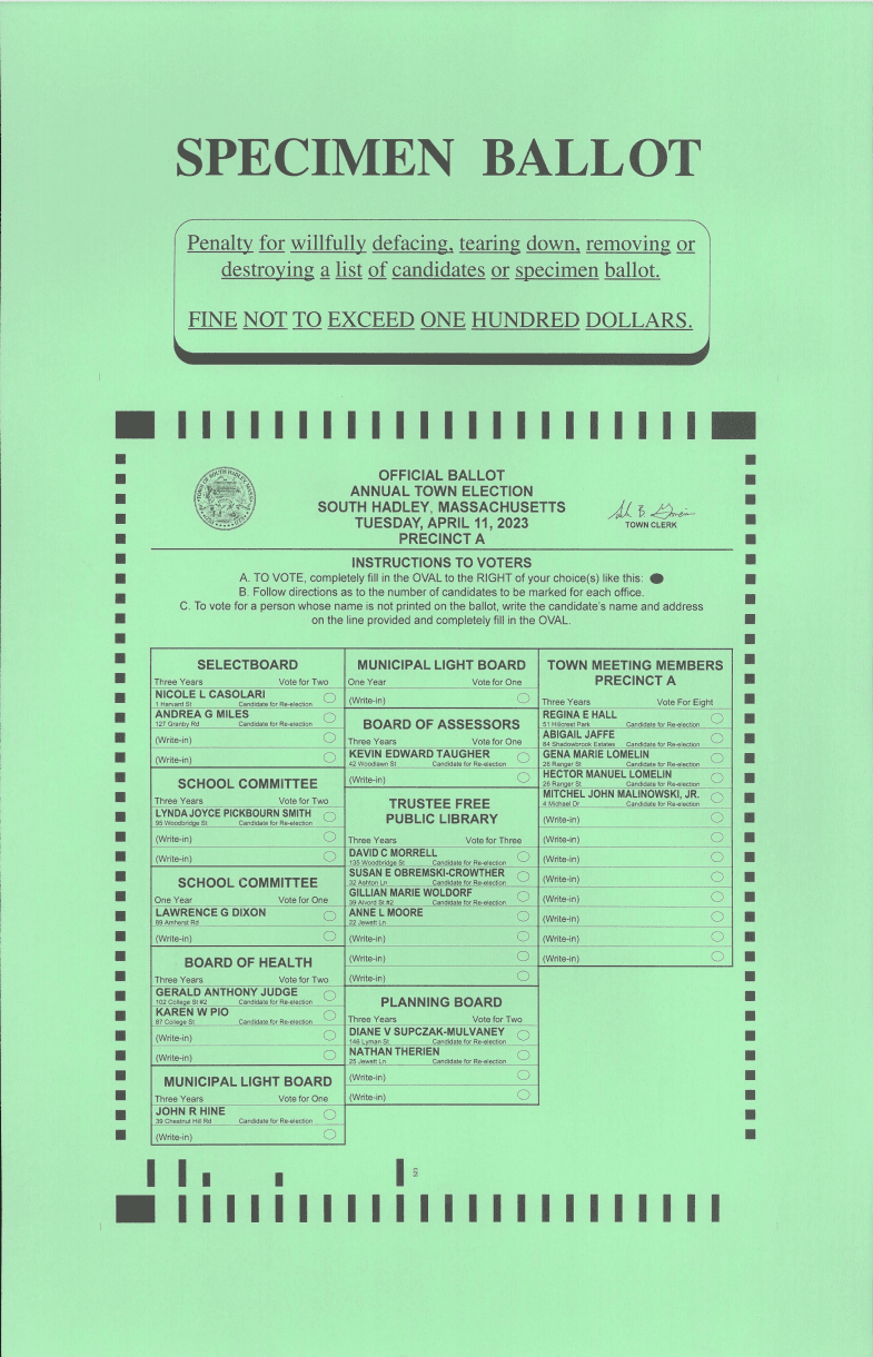 Sample Ballot Precinct A Local Election 2023
