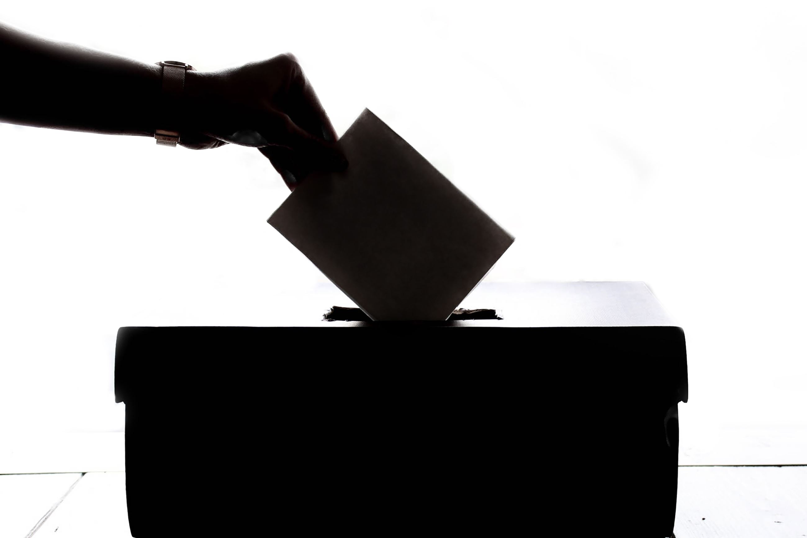 Ballot box with ballot being inserted