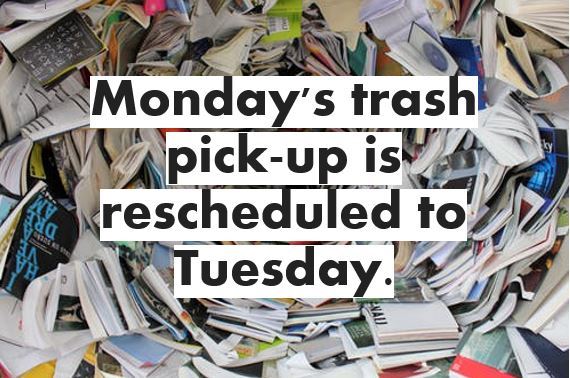 A swirl of trash is organized in a circle with black text on top of a white background 