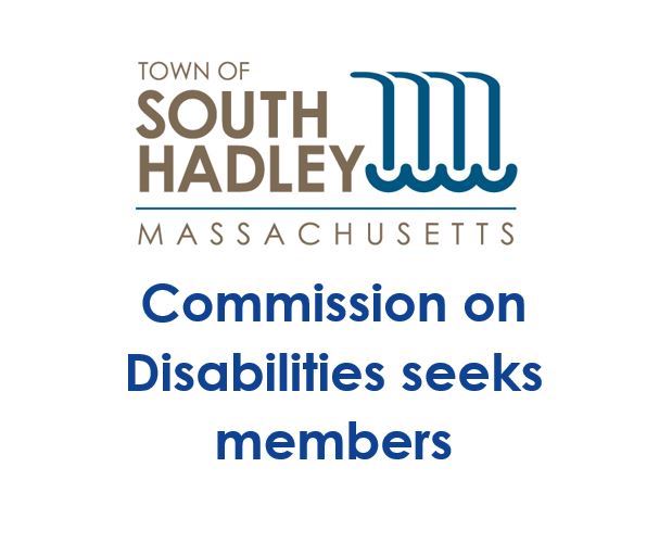 The Town of South Hadley logo which incorporates a waterfall into the town name with text that reads