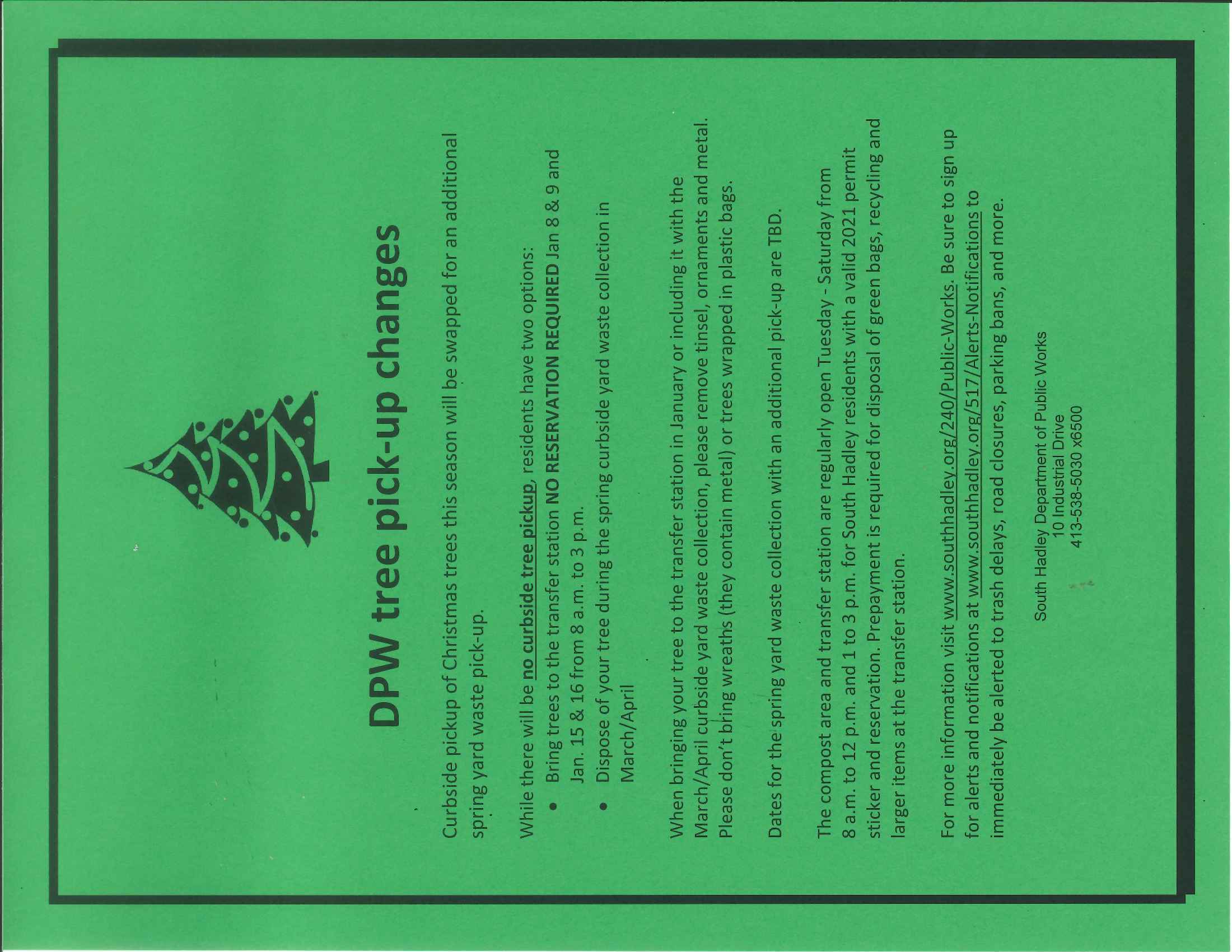 Christmas Tree pick-up changes