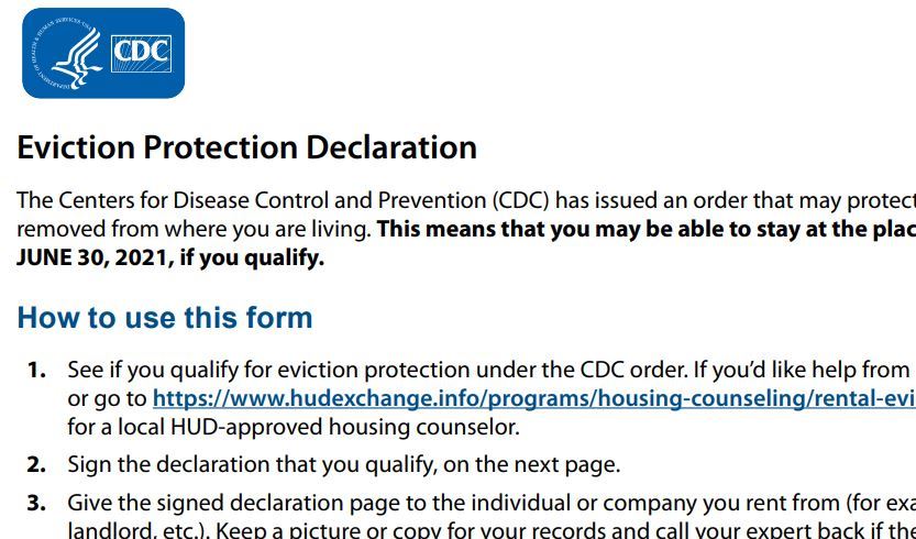 Eviction protection declaration
