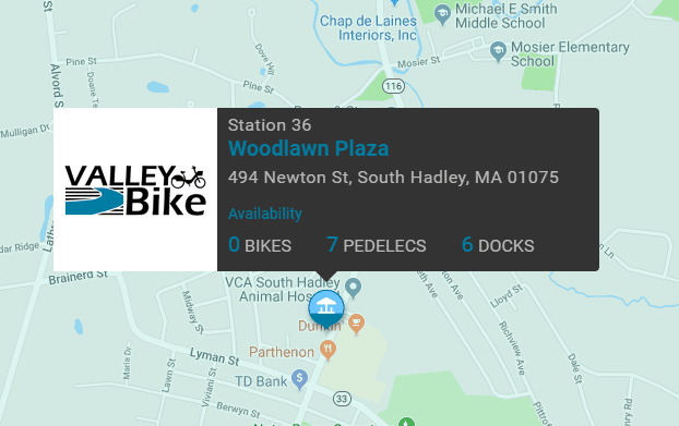 A map of the Woodlawn Plaza showing the latest ValleyBike location
